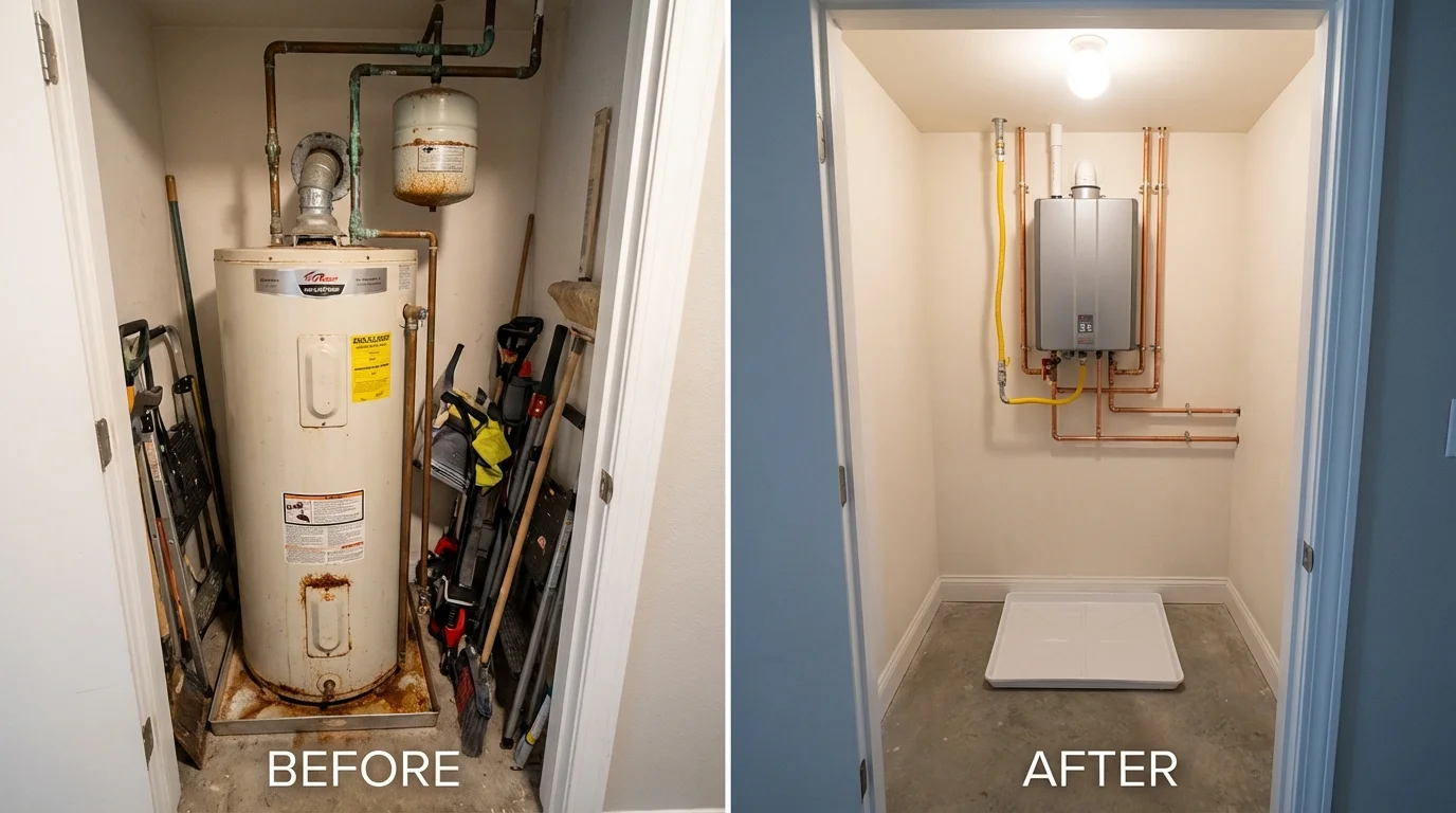 Tank water heater versus wall-mounted tankless unit comparison for Chatham, NJ homeowners